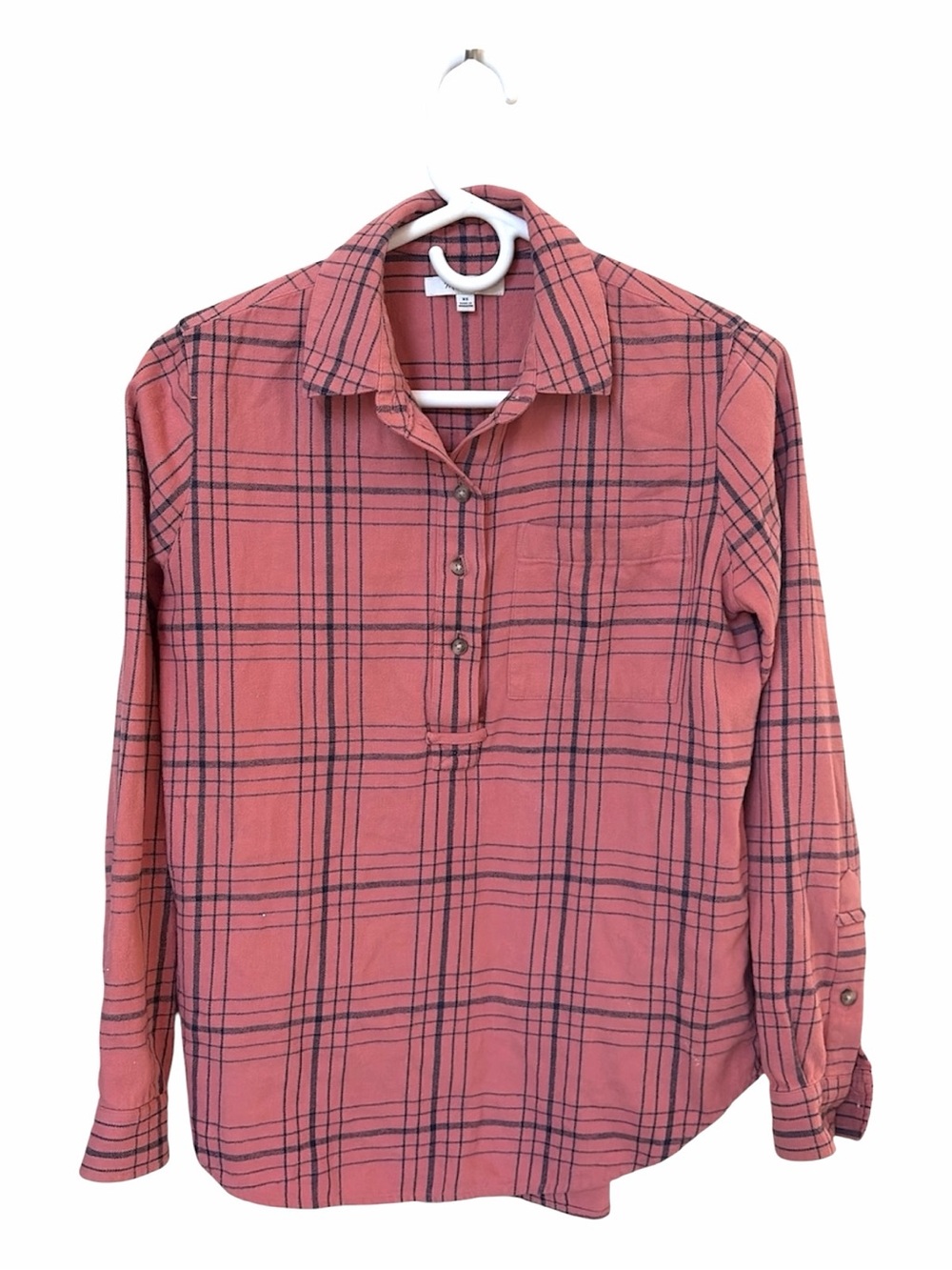Women’s Plaid Cotton Long-Sleeve Flannel’s Shirt in Dusty Rose Size XS